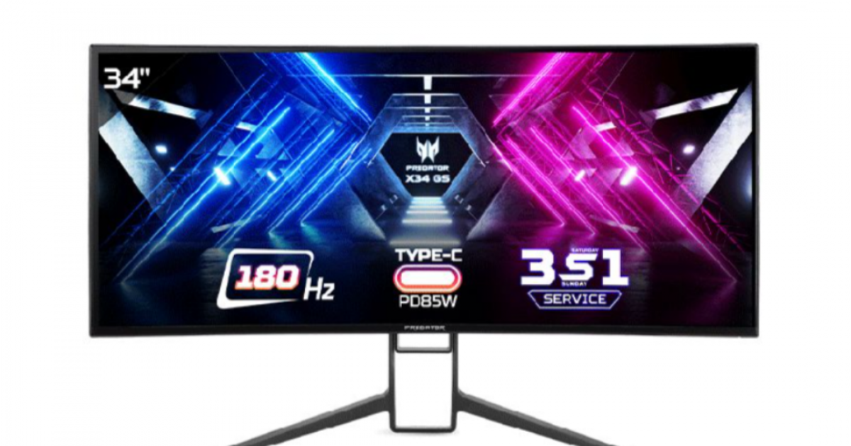 Màn hình cong Acer Predator X34 GS ( UM.CX0SV.S01 ) | 34 inch WQHD | 180Hz | IPS | HDMI + DP + USB C + USB + Audio | 3Yr