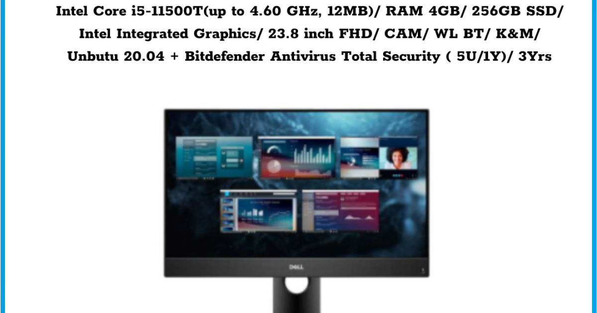 Máy tính để bàn All in One Dell Optiplex 5490 None Touch Intel Core i5-11500T(up to 4.60 GHz, 12MB) RAM 4GB 256GB SSD Intel Inte