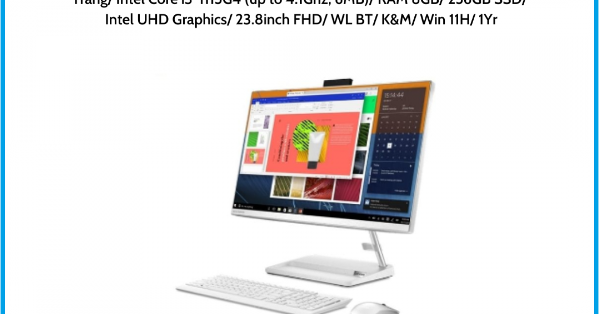 Máy tính để bàn All in one Lenovo IdeaCentre 3 24ITL6 (F0G000XDVN) Trắng Intel Core i3-1115G4 (up to 4.1Ghz, 6MB) RAM 8GB 256GB