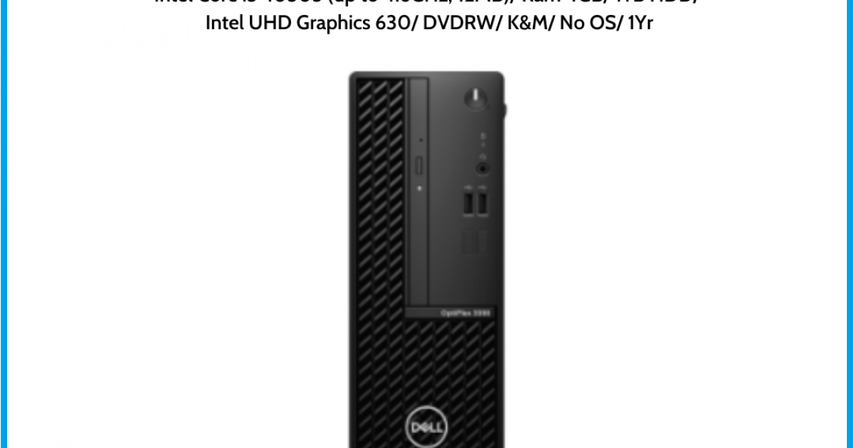 Máy tính để bàn Optilex 3090SFF (3090SFF-10505-4G1TB) Đen Intel Core i5-10505 (up to 4.6GHz, 12MB) Ram 4GB 1TB HDD Intel UHD Gra