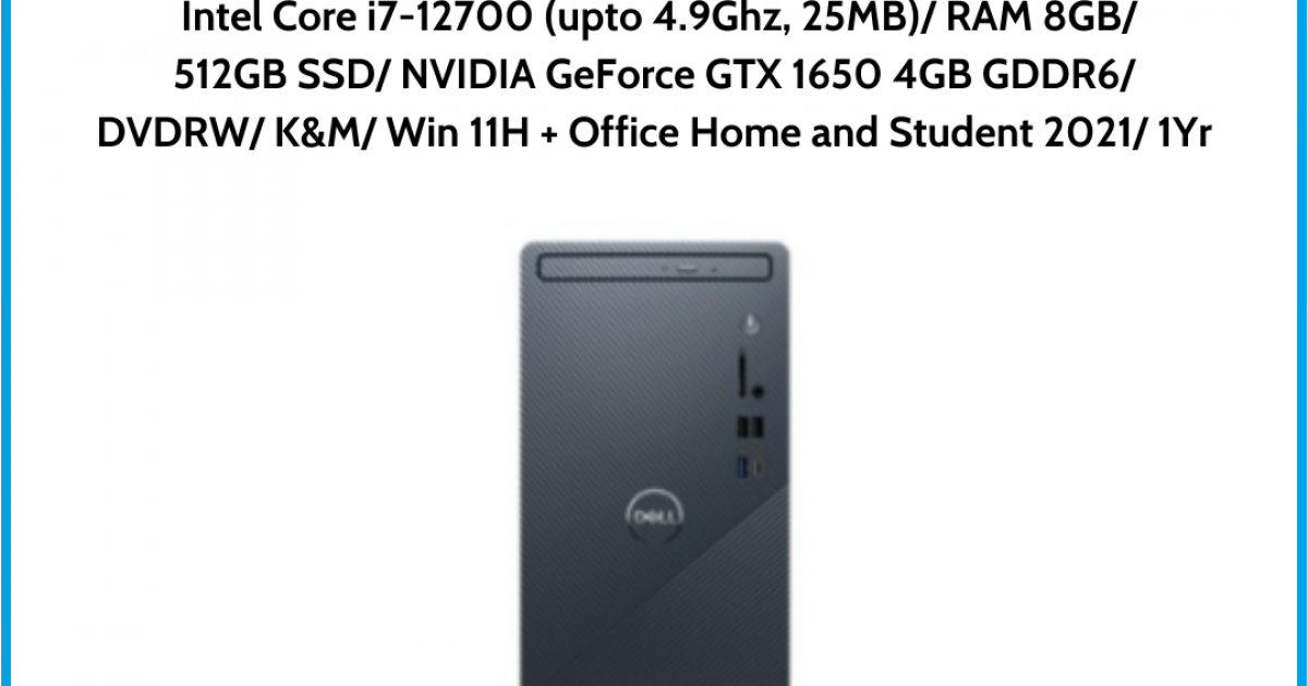 Máy tính để bàn Dell Inspiron 3910 (71004593) Intel Core i7-12700 (upto 4.9Ghz, 25MB) RAM 8GB 512GB SSD NVIDIA GeForce GTX 1650