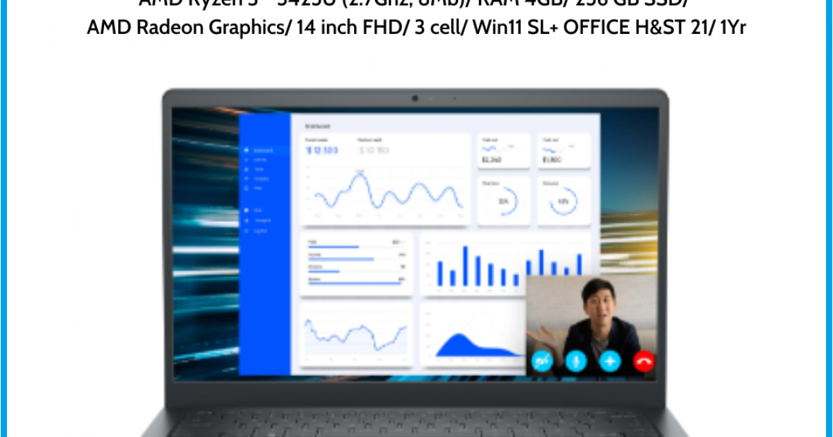 Laptop Dell Vostro 3425 (V4R35425U100W1) Black AMD Ryzen 3 - 5425U (2.7Ghz, 8Mb) RAM 4GB 256 GB SSD AMD Radeon Graphics 14