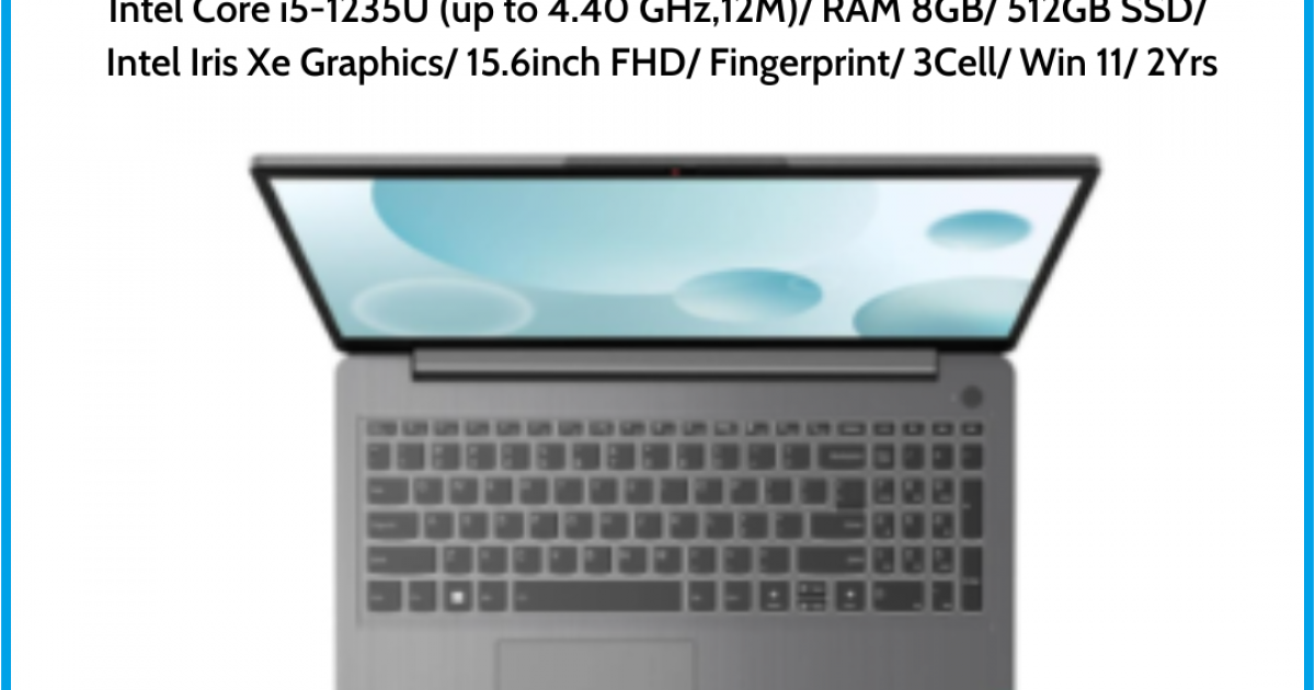 Laptop Lenovo IdeaPad 3 15IAU7 (82RK001QVN) Xanh Intel Core i5-1235U (up to 4.40 GHz,12M) RAM 8GB 512GB SSD Intel Iris Xe Graphi