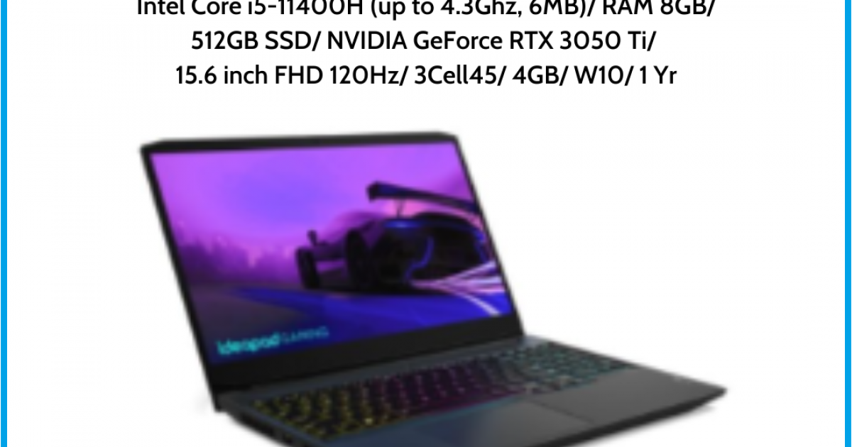 Laptop LENOVO IdeaPad Gaming 3 (82K100KLVN) Đen Intel Core i5-11400H (up to 4.3Ghz, 6MB) RAM 8GB 512GB SSD NVIDIA GeForce RTX 30