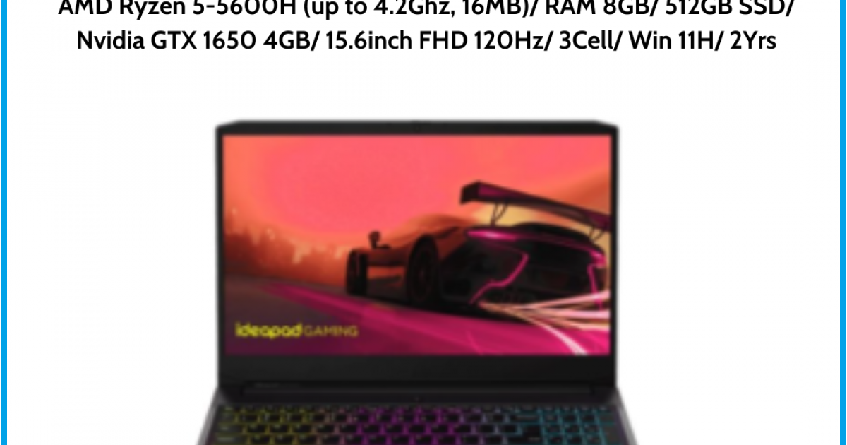 Laptop LENOVO IdeaPad Gaming 3 15ACH6 (82K201BBVN) Đen AMD Ryzen 5-5600H (up to 4.2Ghz, 16MB) RAM 8GB 512GB SSD Nvidia GTX