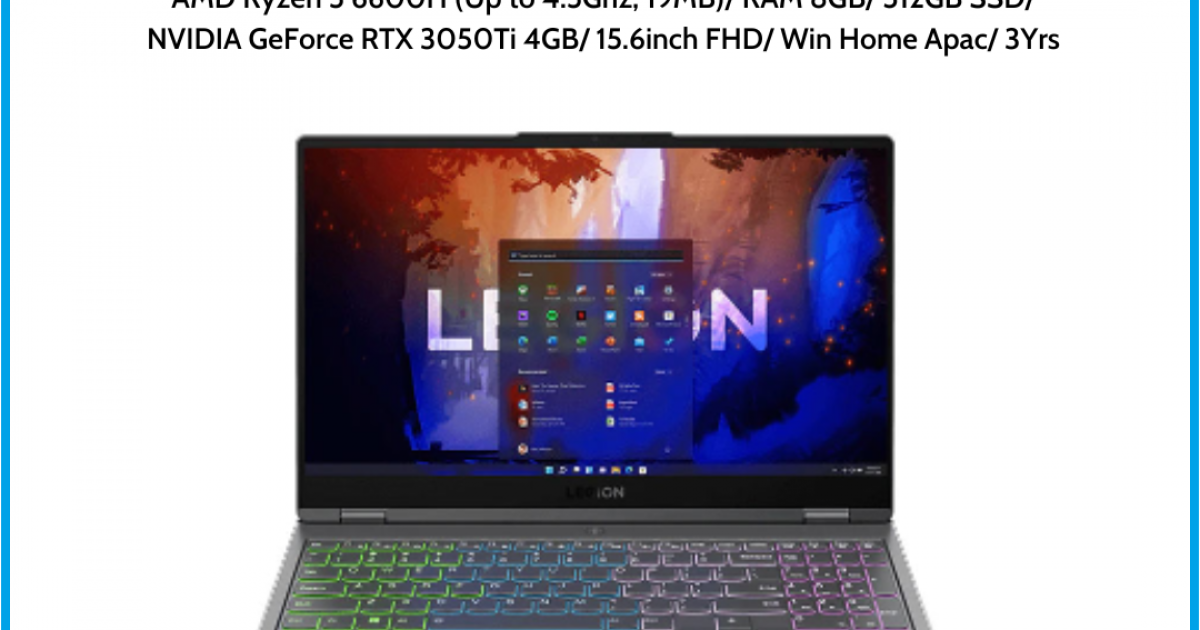 Laptop Lenovo Legion 5 15ARH7 (82RE002VVN) Storm Grey AMD Ryzen 5 6600H (Up to 4.5Ghz, 19MB) RAM 8GB 512GB SSD NVIDIA GeForce RT