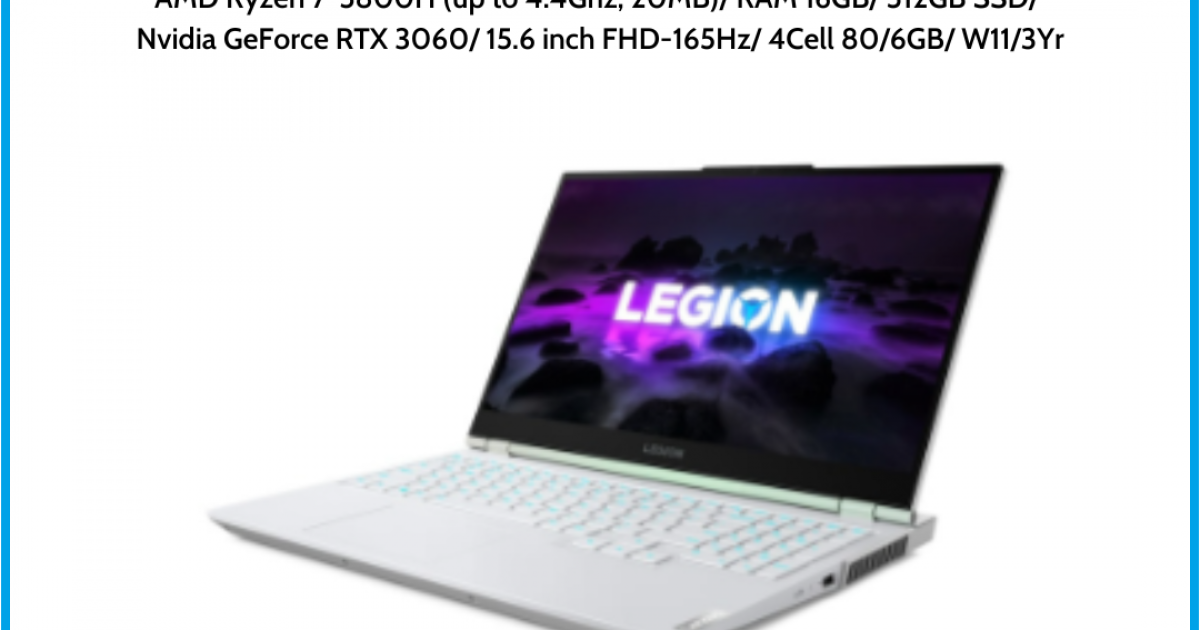 Laptop LENOVO LEGION 5 15ACH (82JU00YXVN) Trắng AMD Ryzen 7-5800H (up to 4.4Ghz, 20MB) RAM 16GB 512GB SSD Nvidia GeForce RTX 306