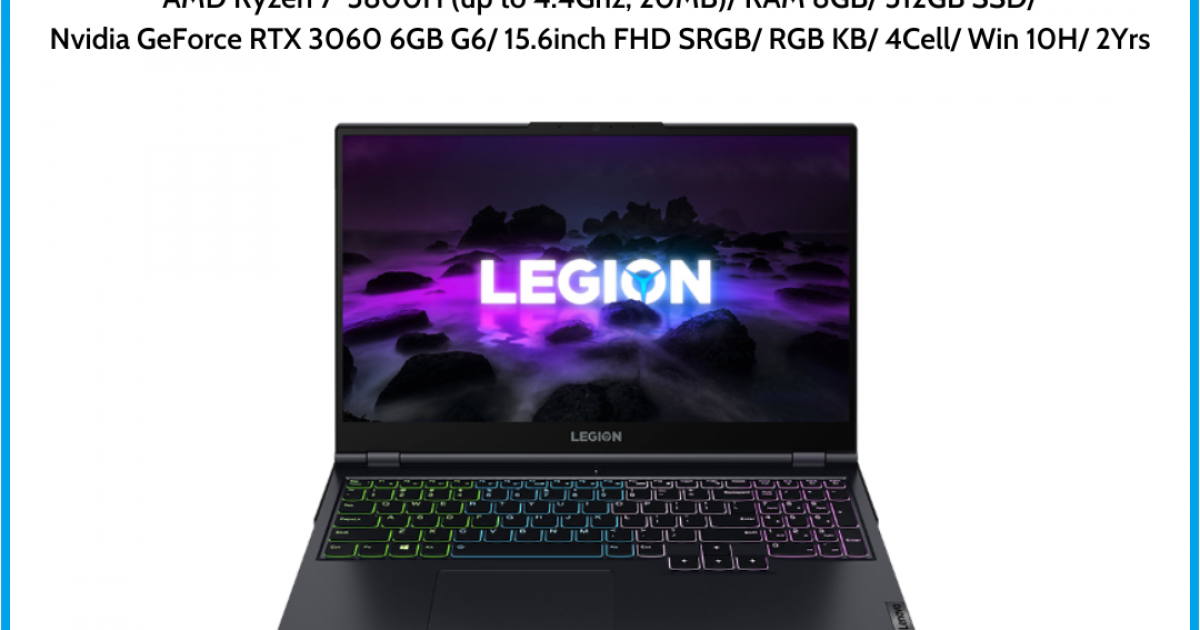 Laptop Lenovo Legion 5 15ACH6 (82JU00DFVN) Xanh AMD Ryzen 7-5800H (up to 4.4Ghz, 20MB) RAM 8GB 512GB SSD Nvidia GeForce RTX 3060