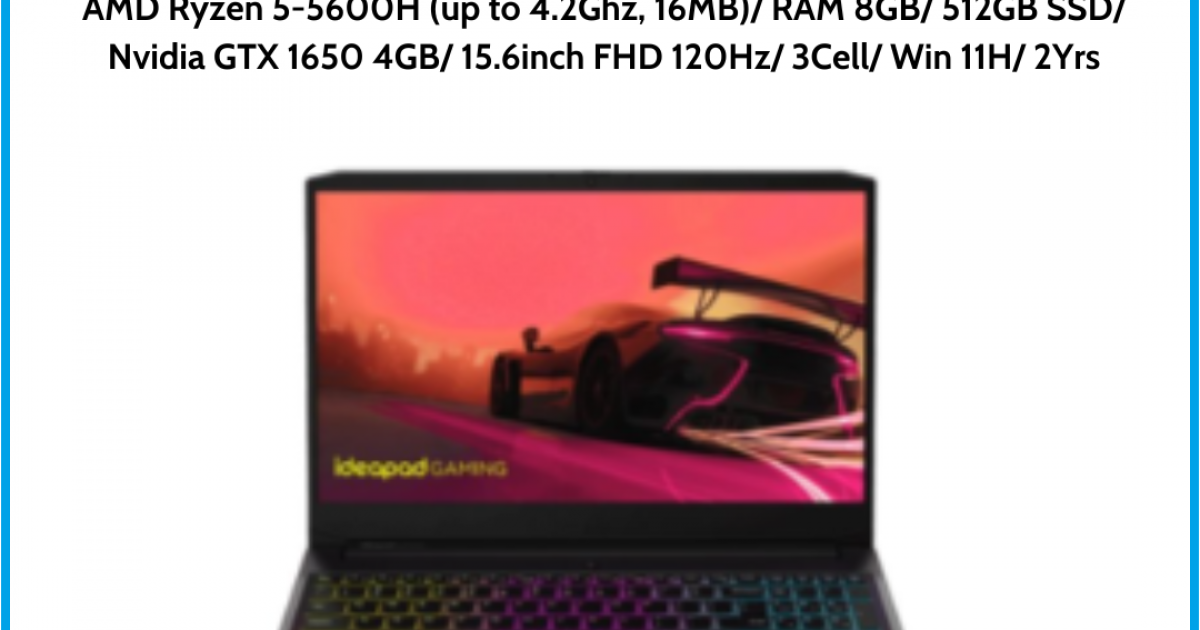 Laptop LENOVO IdeaPad Gaming 3 15ACH6 (82K201BBVN)/ Đen/ AMD Ryzen 5-5600H (up to 4.2Ghz, 16MB)/ RAM 8GB/ 512GB SSD/ Nvidia GTX