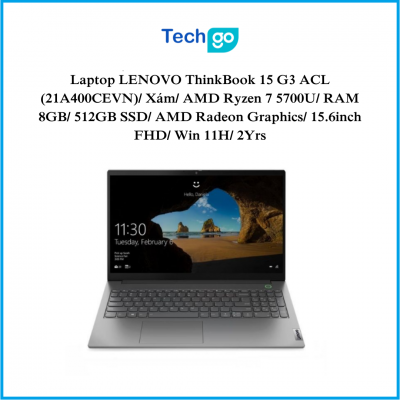 Laptop LENOVO ThinkBook 15 G3 ACL (21A400CEVN)/ Xám/ AMD Ryzen 7 5700U/ RAM 8GB/ 512GB SSD/ AMD Radeon Graphics/ 15.6inch FHD/ Win 11H/ 2Yrs