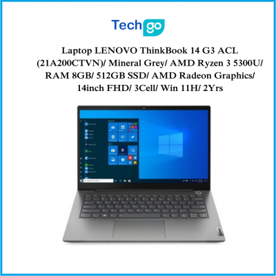 Laptop LENOVO ThinkBook 14 G3 ACL (21A200CTVN)/ Mineral Grey/ AMD Ryzen 3 5300U/ RAM 8GB/ 512GB SSD/ AMD Radeon Graphics/ 14inch FHD/ 3Cell/ Win 11H/ 2Yrs