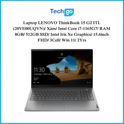 Laptop LENOVO ThinkBook 15 G2 ITL (20VE00UQVN)/ Xám/ Intel Core i7-1165G7/ RAM 8GB/ 512GB SSD/ Intel Iris Xe Graphics/ 15.6inch FHD/ 3Cell/ Win 11/ 2Yrs