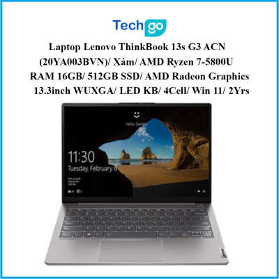 Laptop Lenovo ThinkBook 13s G3 ACN (20YA003BVN)/ Xám/ AMD Ryzen 7-5800U/ RAM 16GB/ 512GB SSD/ AMD Radeon Graphics/13.3inch WUXGA/ LED KB/ 4Cell/ Win 11/ 2Yrs