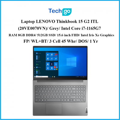 Laptop LENOVO Thinkbook 15 G2 ITL (20VE0070VN)/ Grey/ Intel Core i7-1165G7/ RAM 8GB DDR4/ 512GB SSD/ 15.6 inch FHD/ Intel Iris Xe Graphics/ FP/ WL+BT/ 3 Cell 45 Whr/ DOS/ 1 Yr