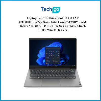 Laptop Lenovo ThinkBook 14 G4 IAP (21DH00BEVN)/ Xám/ Intel Core i7-1260P/ RAM 16GB/ 512GB SSD/ Intel Iris Xe Graphics/ 14inch FHD/ Win 11H/ 2Yrs