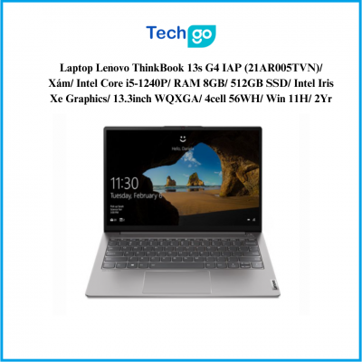 Laptop Lenovo ThinkBook 13s G4 IAP (21AR005TVN)/ Xám/ Intel Core i5-1240P / RAM 8GB / 512GB SSD/ Intel Iris Xe Graphics/ 13.3 inch WQXGA / 4cell 56WH/ Win 11H/ 2Yr