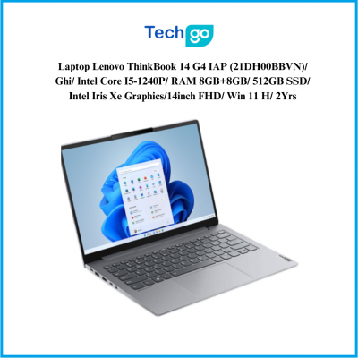 Laptop Lenovo ThinkBook 14 G4 IAP (21DH00BBVN)/ Ghi / Intel Core I5-1240P/ RAM 16Gb / 512GB SSD/ Intel Iris Xe Graphics /14 inch FHD/ Win 11 H/ 2Yrs