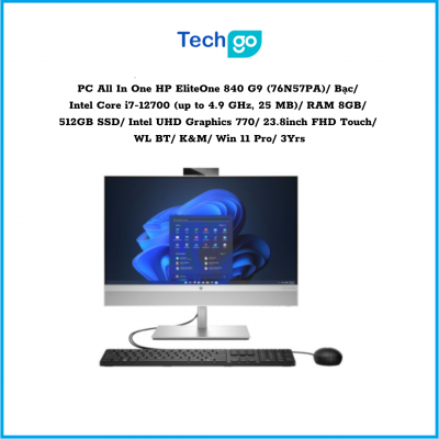 Máy tính để bàn All In One HP EliteOne 840 G9 (76N57PA)/ Bạc/ Intel Core i7-12700 (up to 4.9 GHz, 25 MB)/ RAM 8GB/ 512GB SSD/ In