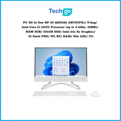 Máy tính để bàn All In One HP 22-dd2012d (6K7G5PA) Trắng Intel Core i3-1215U Processor (up to 4.4Ghz, 10MB) RAM 8GB 256GB SSD In