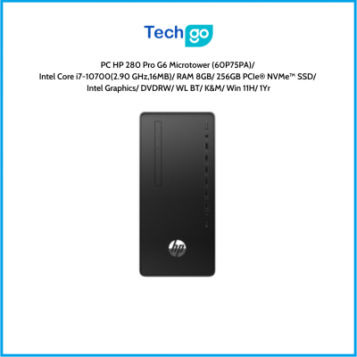 Máy tính để bàn HP 280 Pro G6 Microtower (60P75PA) Intel Core i7-10700(2.90 GHz,16MB) RAM 8GB 256GB PCIe® NVMe™ SSD Intel Graphi