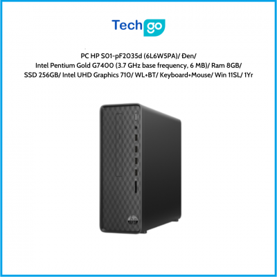 Máy tính để bàn HP S01-pF2035d (6L6W5PA) Đen Intel Pentium Gold G7400 (3.7 GHz base frequency, 6 MB) Ram 8GB SSD 256GB Intel UHD