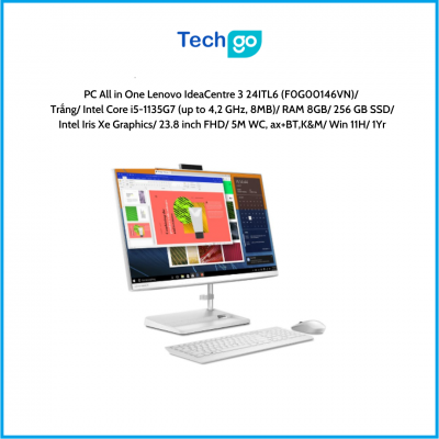 Máy tính đề bàn All in One Lenovo IdeaCentre 3 24ITL6 (F0G00146VN) Trắng Intel Core i5-1135G7 (up to 4,2 GHz, 8MB) RAM 8GB 256 G