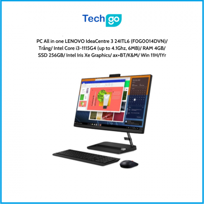 Máy tính để bàn All in one Lenovo IdeaCentre 3 24ITL6 (F0G0014DVN) Trắng Intel Core i3-1115G4 (up to 4.1Ghz, 6MB) RAM 4GB SSD 25