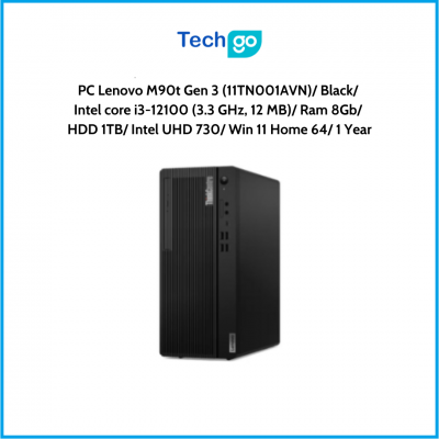 Máy tính để bàn Lenovo M90t Gen 3 (11TN001AVN) Black Intel core i3-12100 (3.3 GHz, 12 MB) Ram 8Gb HDD 1TB Intel UHD 730 Win 11 H