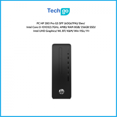 Máy tính để bàn HP 280 Pro G5 SFF (60G67PA) Đen Intel Core i3-10105(3.7GHz, 4MB) RAM 8GB 256GB SSD Intel UHD Graphics WL BT K&M 