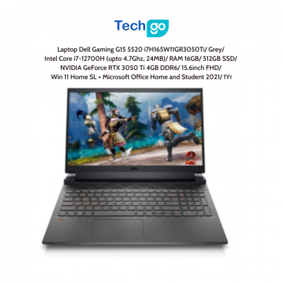 Laptop Dell Gaming G15 5520 i7H165W11GR3050Ti/ Grey/ Intel Core i7-12700H (upto 4.7Ghz, 24MB)/ RAM 16GB/ 512GB SSD/ NVIDIA GeFor