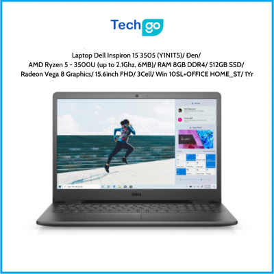 Laptop Dell Inspiron 15 3505 (Y1N1T5) Đen AMD Ryzen 5 - 3500U (up to 2.1Ghz, 6MB) RAM 8GB DDR4 512GB SSD Radeon Vega 8 Graphics 