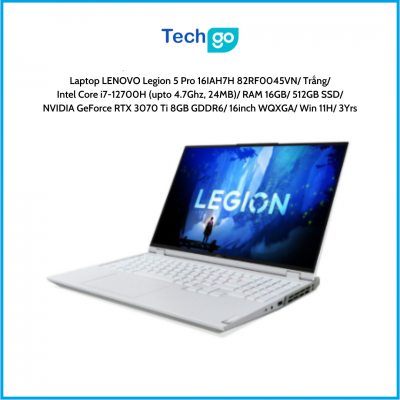 Laptop LENOVO Legion 5 Pro 16IAH7H 82RF0045VN/ Trắng/ Intel Core i7-12700H (upto 4.7Ghz, 24MB)/ RAM 16GB/ 512GB SSD/ NVIDIA GeFo