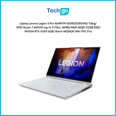 Laptop Lenovo Legion 5 Pro 16ARH7H (82RG008SVN)/ Trắng/ AMD Ryzen 7 6800H (up to 4.7Ghz, 16MB)/ RAM 16GB/ 512GB SSD/ NVIDIA RTX 