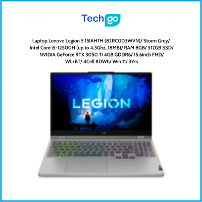 Laptop Lenovo Legion 5 15IAH7H (82RC003WVN) Storm Grey Intel Core i5-12500H (up to 4.5Ghz, 18MB) RAM 8GB 512GB SSD NVIDIA GeForc