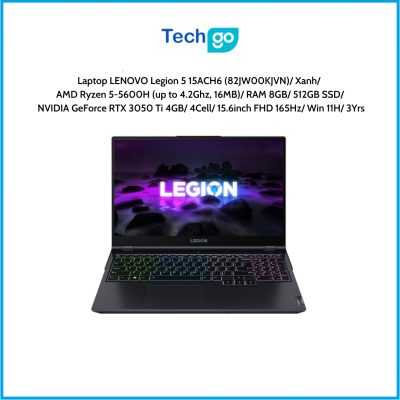 Laptop LENOVO Legion 5 15ACH6 (82JW00KJVN) Xanh AMD Ryzen 5-5600H (up to 4.2Ghz, 16MB) RAM 8GB 512GB SSD NVIDIA GeForce RTX 3050