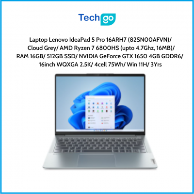 Laptop Lenovo IdeaPad 5 Pro 16ARH7 (82SN00AFVN)/ Cloud Grey/ AMD Ryzen 7 6800HS (upto 4.7Ghz, 16MB)/RAM 16GB/ 512GB SSD/ NVIDIA 