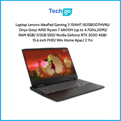 Laptop Lenovo IdeaPad Gaming 3 15IAH7 (82SB007HVN) Onyx Grey AMD Ryzen 7 6800H (up to 4.7GHz,20M) RAM 8GB 512GB SSD Nvidia Gefor