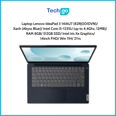 Laptop Lenovo IdeaPad 3 14IAU7 (82RJ001DVN) Xanh (Abyss Blue) Intel Core i5-1235U (up to 4.4Ghz, 12MB) RAM 8GB 512GB SSD Intel I