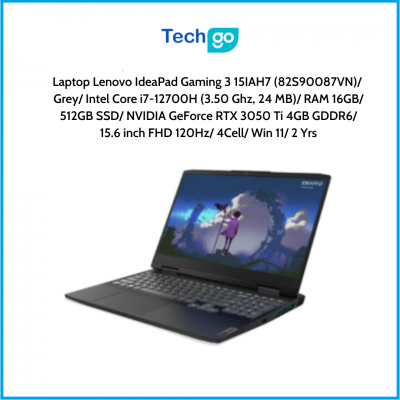 Laptop Lenovo IdeaPad Gaming 3 15IAH7 (82S90087VN) Grey Intel Core i7-12700H (3.50 Ghz, 24 MB) RAM 16GB 512GB SSD NVIDIA GeForce