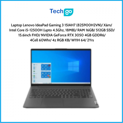 Laptop Lenovo IdeaPad Gaming 3 15IAH7 (82S900H2VN) Xám Intel Core i5-12500H (upto 4.5Ghz, 18MB) RAM 16GB 512GB SSD 15.6inch FHD 