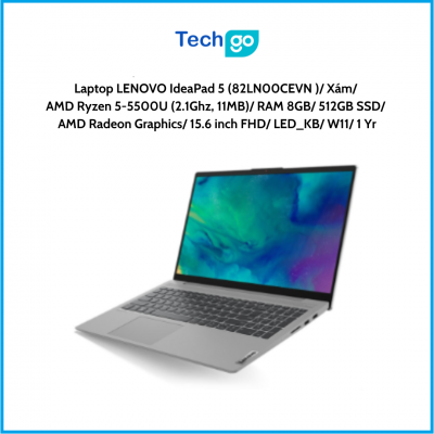 Laptop LENOVO IdeaPad 5 (82LN00CEVN ) Xám AMD Ryzen 5-5500U (2.1Ghz, 11MB) RAM 8GB 512GB SSD AMD Radeon Graphics 15.6 inch FHD L