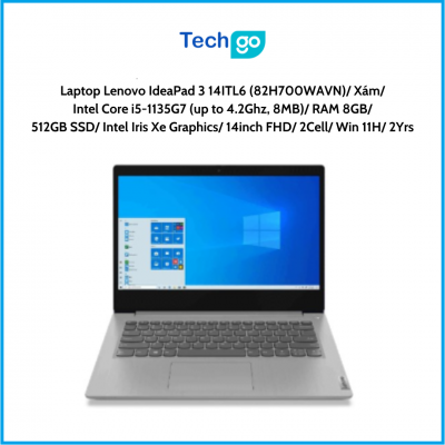 Laptop Lenovo IdeaPad 3 14ITL6 (82H700WAVN) Xám Intel Core i5-1135G7 (up to 4.2Ghz, 8MB) RAM 8GB 512GB SSD Intel Iris Xe Graphic