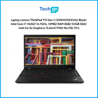 Laptop Lenovo ThinkPad T15 Gen 2 (20W400KXVA) Black Intel Core i7-1165G7 (4.7GHz, 12MB) RAM 8GB 512GB SSD Intel Iris Xe Graphics