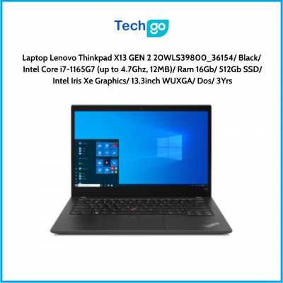 Laptop Lenovo Thinkpad X13 GEN 2 20WLS39800_36154 Black Intel Core i7-1165G7 (up to 4.7Ghz, 12MB) Ram 16Gb 512Gb SSD Intel Iris 