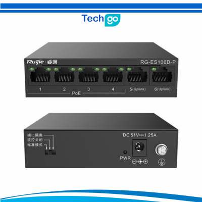SWITCH RUIJIE REYEE RG-ES106D-P 4-PORT 10/100MBPS + 2 UPLINK PORT 10/100MBPS